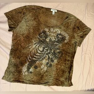 Dress Barn 2X Brown patterned/Beaded Women's Top